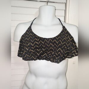 Xhilaration Womens Swimsuit Black And Gold Bikini Halter Top EUC Size XL